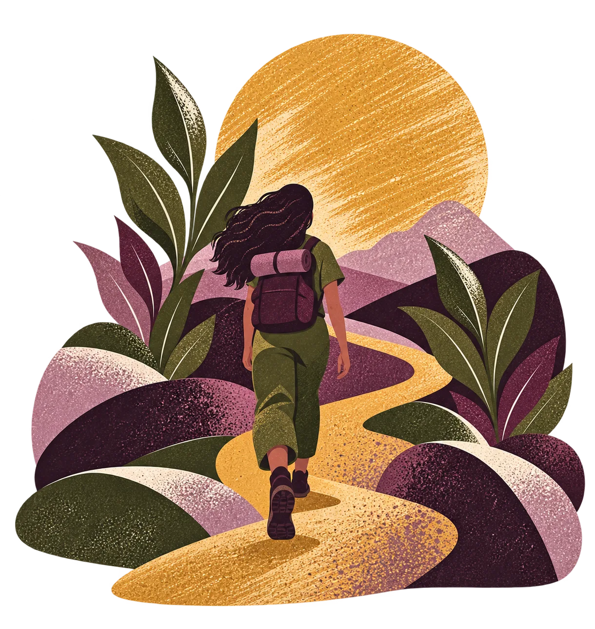 A figure walking a winding path